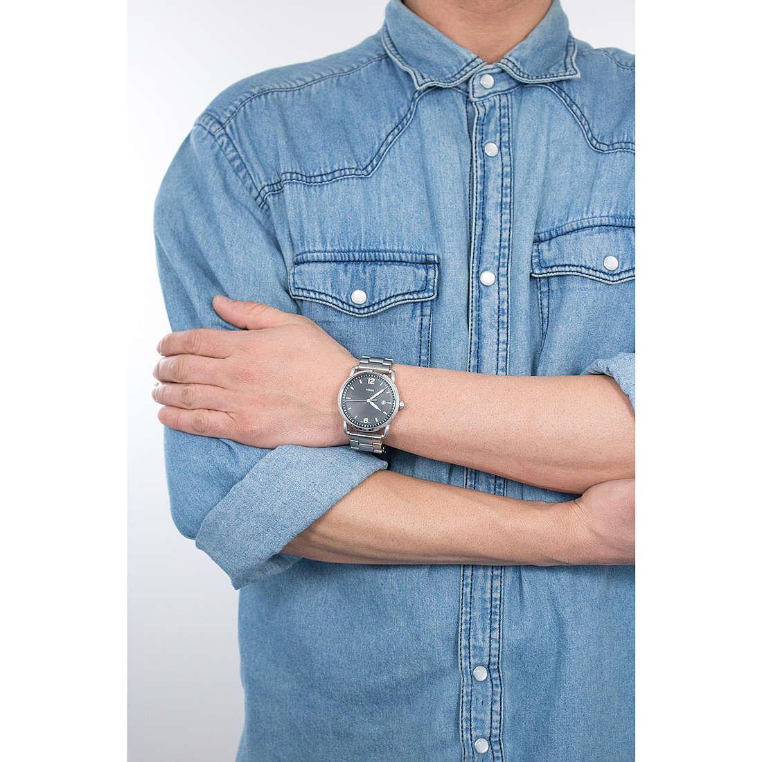 Fossil The Commuter Black Dial Silver Steel Strap Watch for Men - FS5391