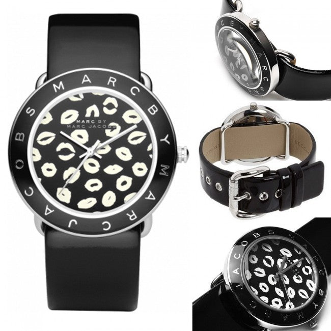 Marc Jacobs Amy Black Dial Black Leather Strap Watch for Women - MBM1163