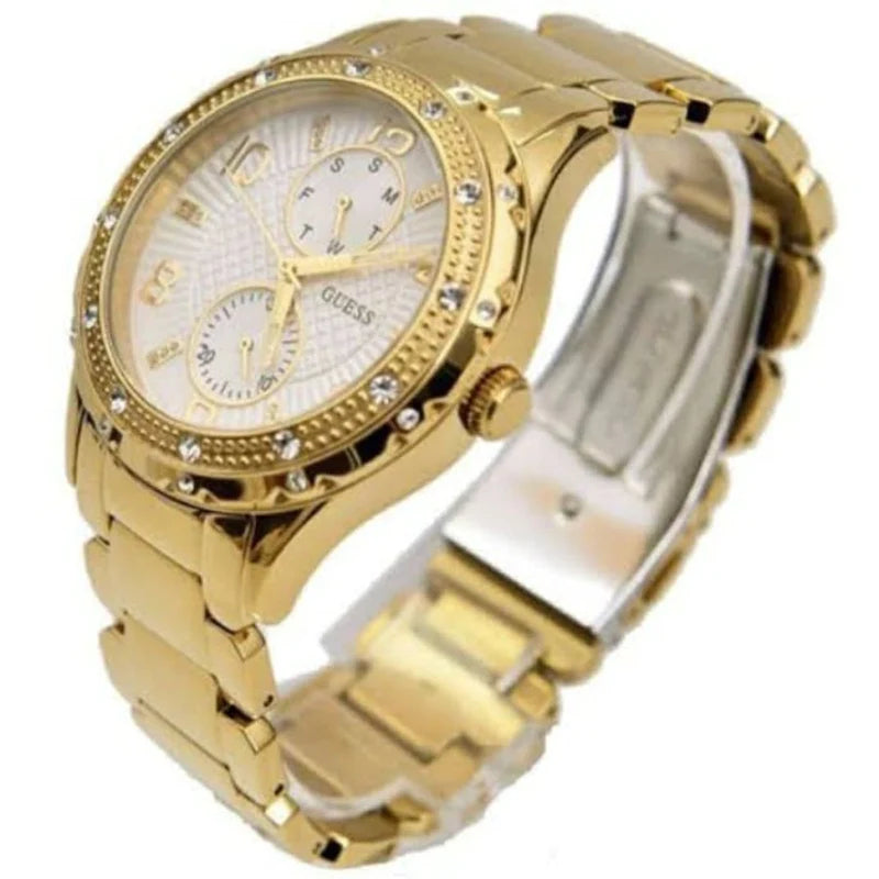 Guess Siren Diamonds Silver Dial Gold Steel Strap Watch for Women - W0442L2