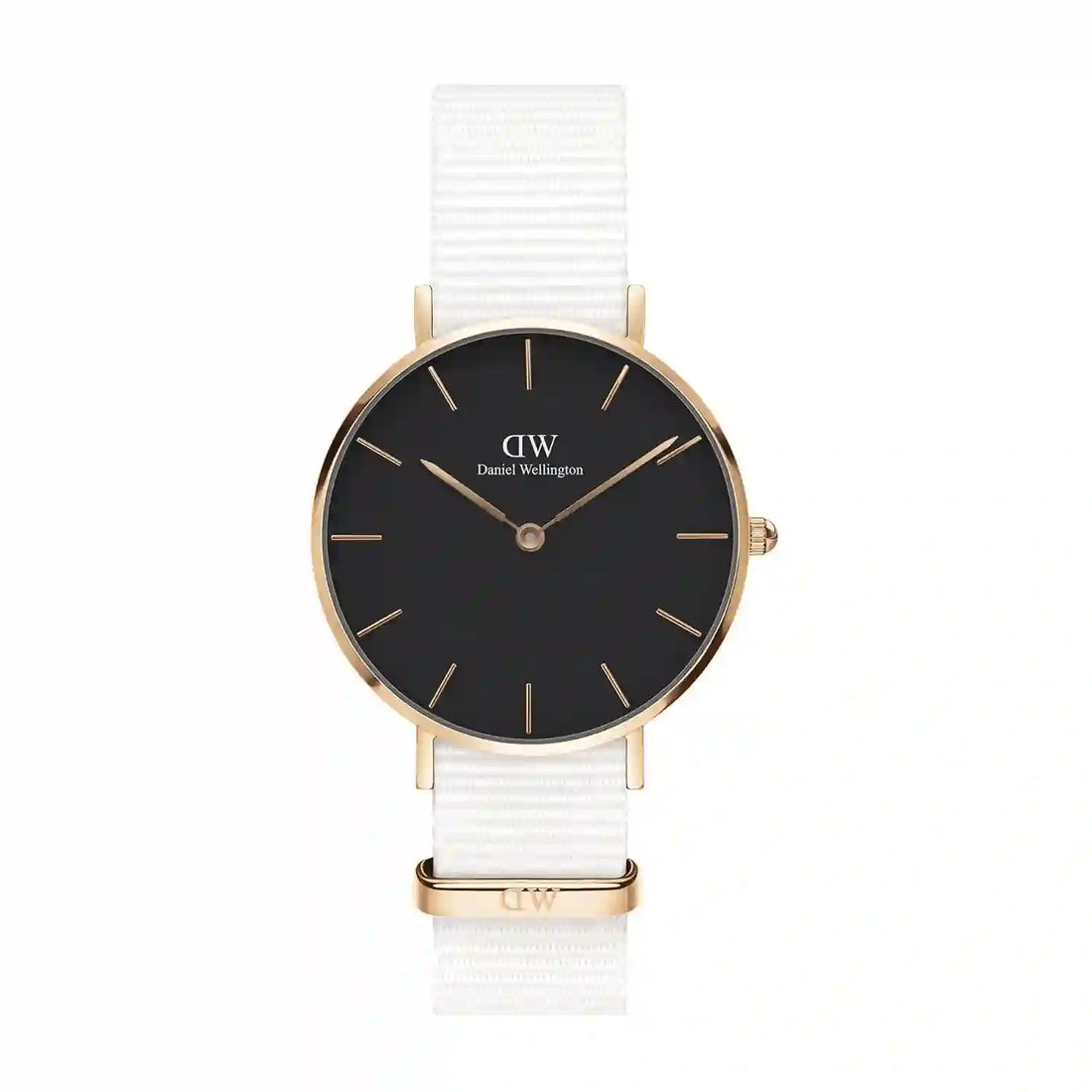 Daniel Wellington Classic Petite Dover Black Dial White NATO Strap Watch For Women - DW00100312