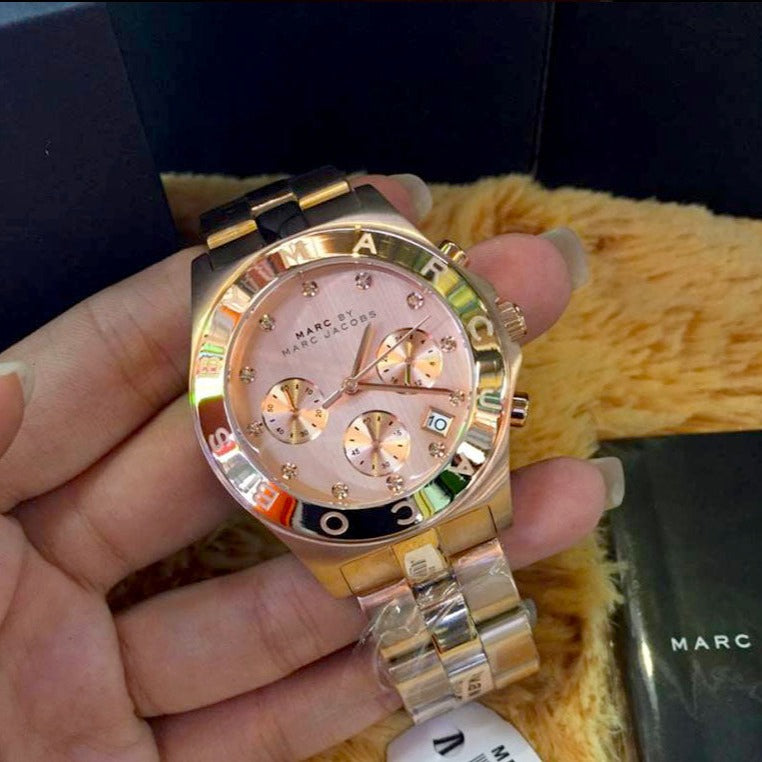 Marc Jacobs Blade Chronograph Rose Gold Dial Rose Gold Steel Strap Watch for Women - MBM3102