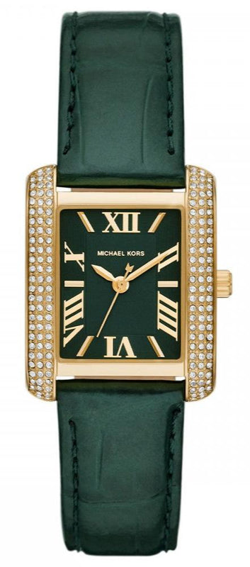 Michael Kors Emery Quartz Diamonds Green Dial Green Leather Strap Watch For Women - MK4697