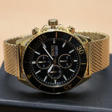 Hugo Boss Ocean Edition Black Dial Gold Mesh Bracelet Watch for Men - 1513703