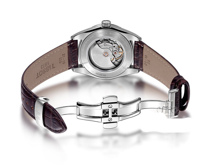 Tissot Gentleman Powermatic 80 Silicium Black Dial Brown Leather Strap Watch For Men - T127.407.16.051.01