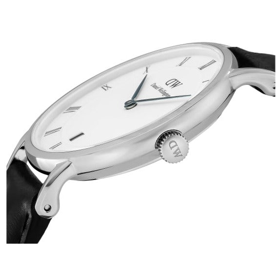 Daniel Wellington Dapper Sheffield White Dial Black Leather Strap Watch For Women - DW00100096