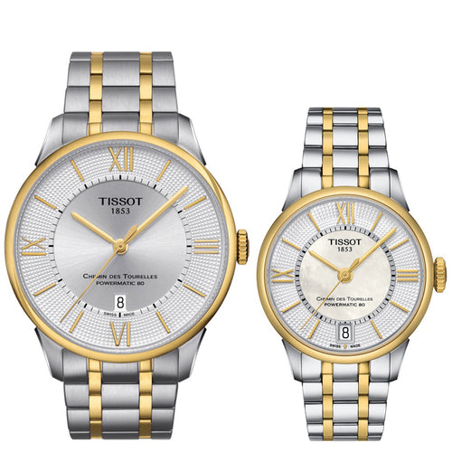 Tissot Chemin Des Tourelles Powermatic 80 Lady Mother of Pearl White Dial Two Tone Steel Strap Watch For Women - T099.207.22.118.00
