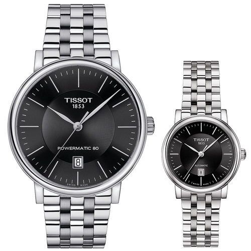 Tissot T Classic Carson Premium Powermatic 80 Black Dial Silver Steel Strap Watch For Men - T122.407.11.051.00
