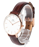 Daniel Wellington Classic Petite Bristol White Dial Brown Leather Strap Watch For Women - DW00100171