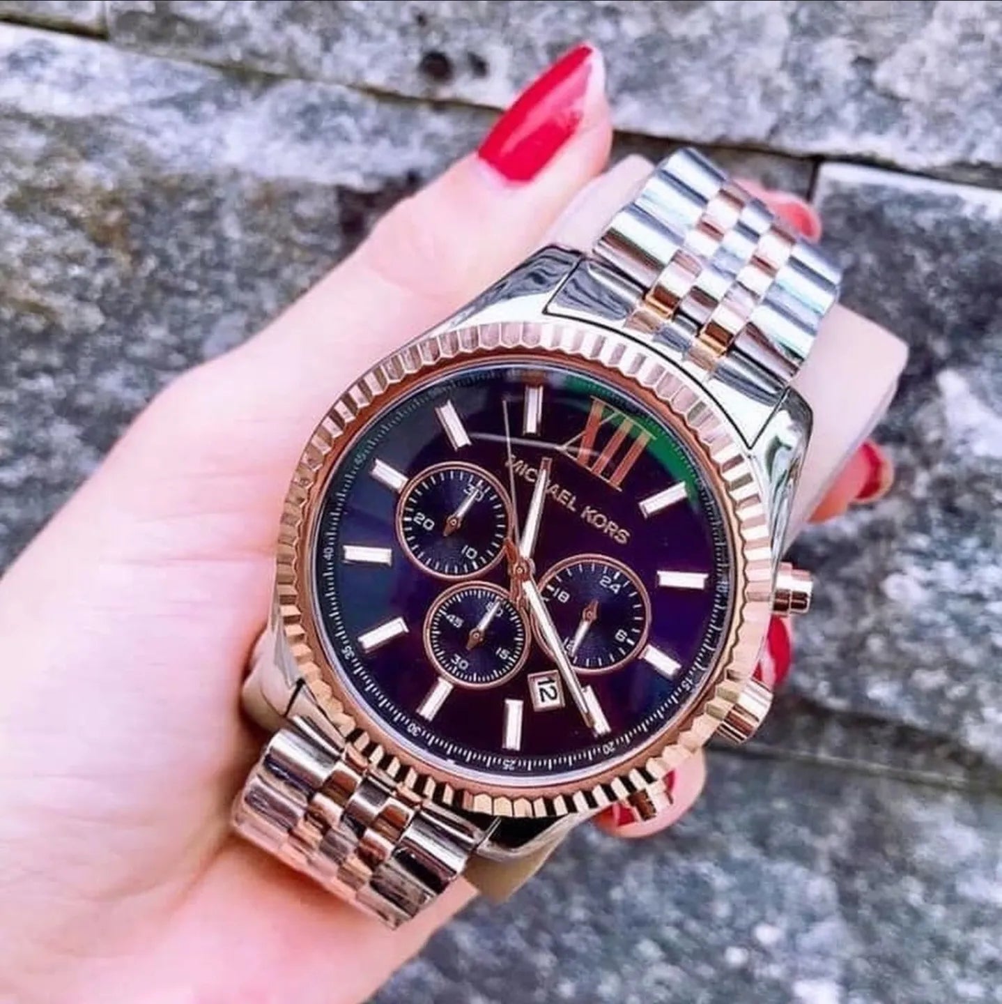 Michael Kors Lexington Blue Dial Two Tone Steel Strap Watch for Men - MK8412