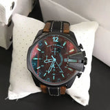 Diesel Mega Chief Quartz Black Dial Two Tone Leather Strap Watch For Men - DZ4305