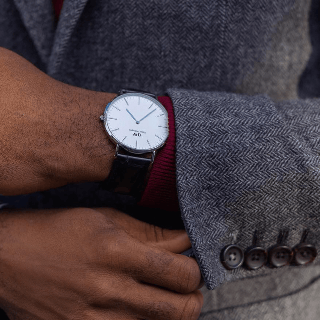 Daniel Wellington Classic Sheffield White Dial Black Leather Strap Watch For Men - DW00100020