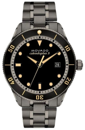 Movado Heritage Calendoplan Black Dial Silver Steel Strap Watch For Men - 3650095
