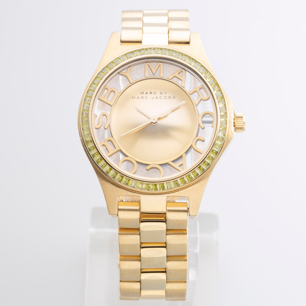 Marc Jacobs Henry Transparent Gold Dial Gold Steel Strap Watch for Women - MBM3338