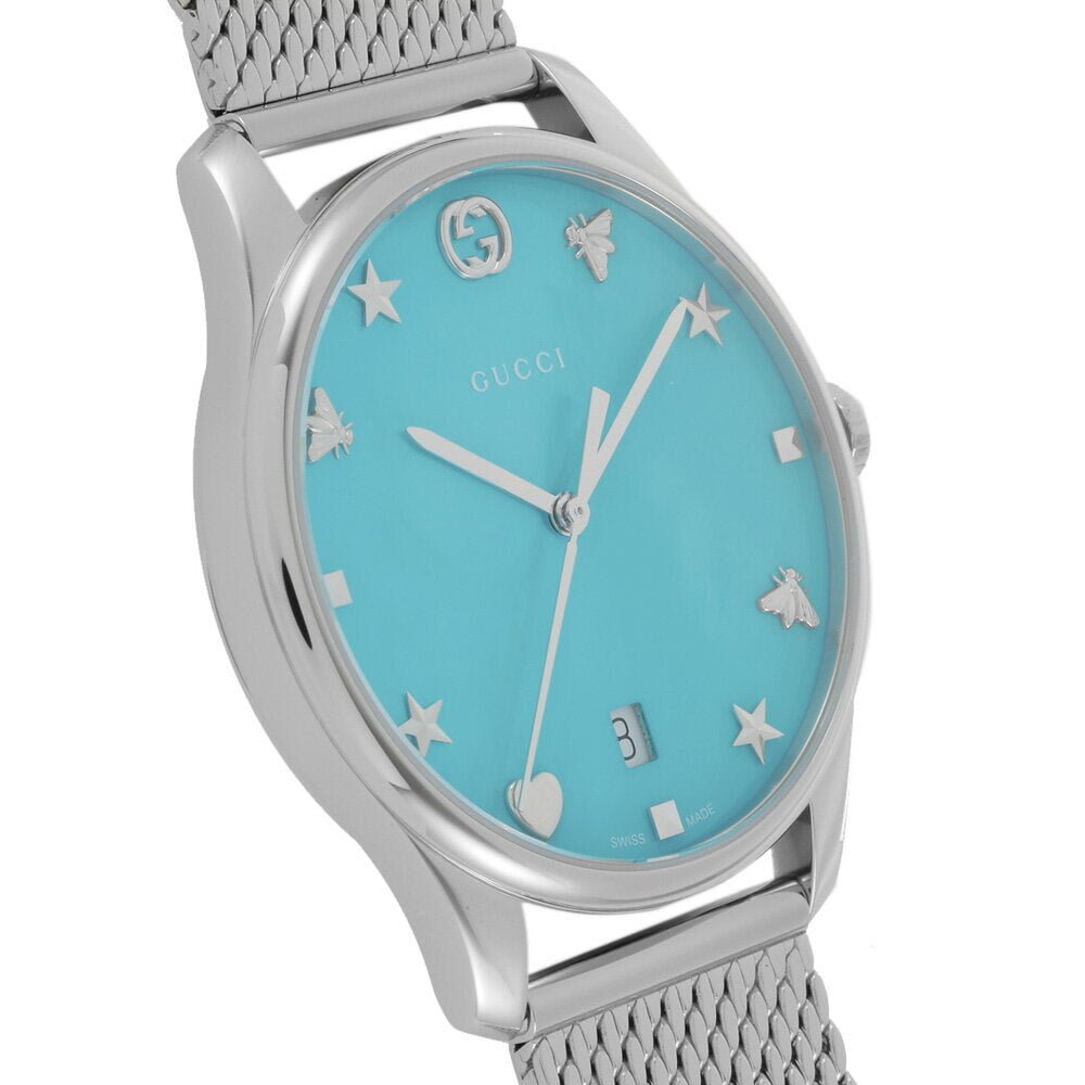 Gucci G-Timeless Turquoise Mother of Pearl Dial Silver Mesh Bracelet Watch For Women - YA126582