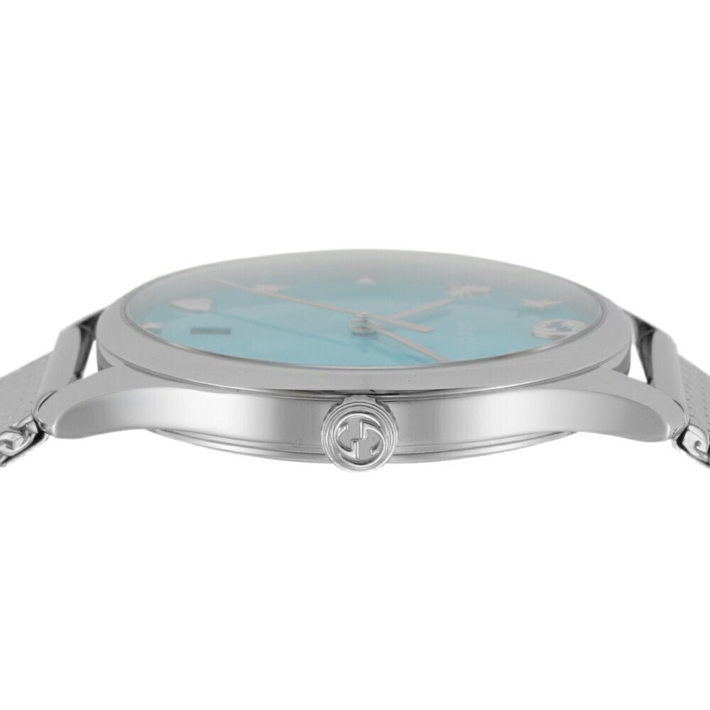 Gucci G-Timeless Turquiose Mother of Pearl Dial Silver Mesh Bracelet Watch For Women - YA1264039