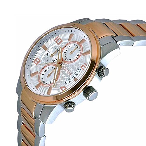 Guess Exec Chronograph White Dial Two Tone Steel Strap Watch for Men - W0075G2