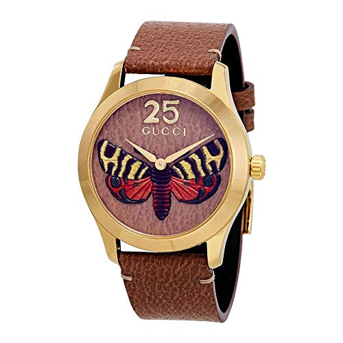 Gucci G Timeless Butterfly Brown Dial Brown Leather Strap Watch For Women - YA1264063