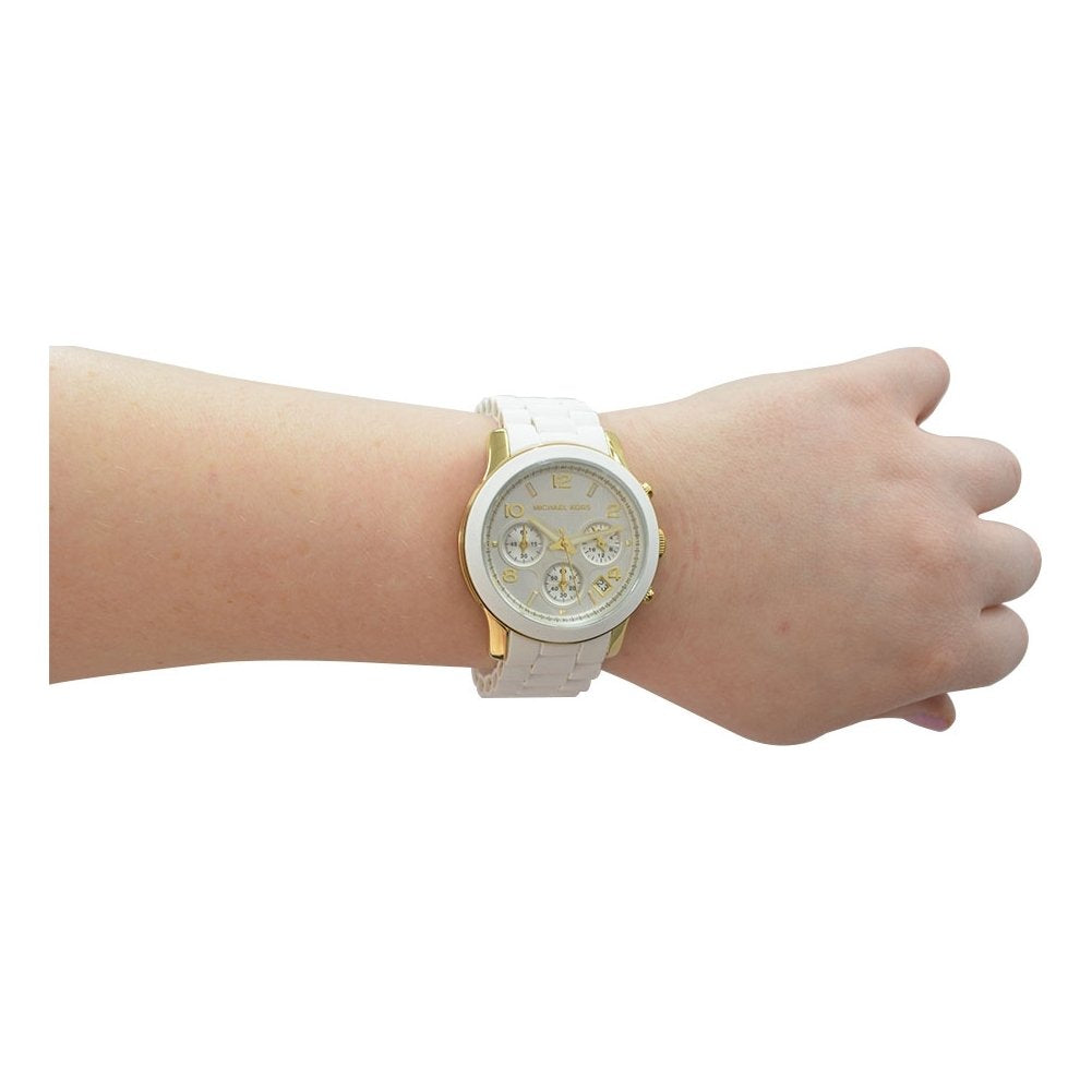 Michael Kors Runway Chronograph White Dial White Steel Strap Watch for Women - MK5145