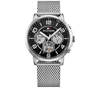 Tommy Hilfiger Chronograph Black Dial Silver Mesh Bracelet Watch for Men - 1791292