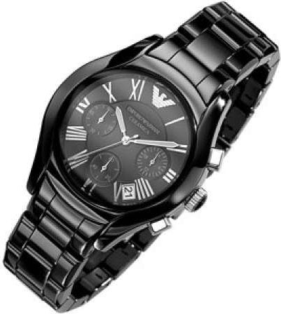 Emporio Armani Black Ceramic Dial Ceramic Strap Watch For Women - AR1401