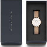 Daniel Wellington Classic Petite Melrose White Dial Rose Gold Mesh Bracelet Watch For Women - DW00100163