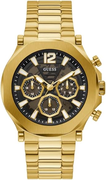 Guess Edge Chronograph Black Dial Gold Steel Strap Watch For Men - GW0539G2