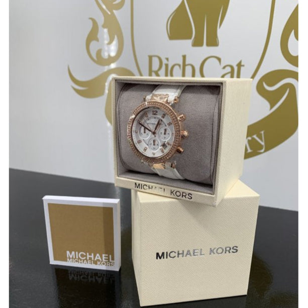 Michael Kors Parker White Diamonds Dial White Leather Strap Watch for Women - MK2281