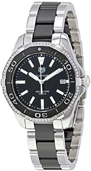 Tag Heuer Aquaracer Quartz Diamonds Black Dial Two Tone Steel Strap Watch for Women - WAY131G.BA0913