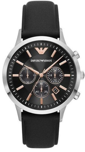 Emporio Armani Giovanni Chronograph Black Dial Black Leather Strap Watch For Men - AR11431