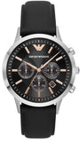 Emporio Armani Giovanni Chronograph Black Dial Black Leather Strap Watch For Men - AR11431