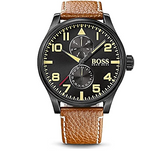Hugo Boss Aeroliner Maxx Chronograph Black Dial Brown Leather Strap Watch For Men - 1513082