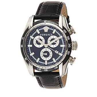 Versace V Ray Chronograph Quartz Black Dial Black Leather Strap Watch For Men - VE2I00121