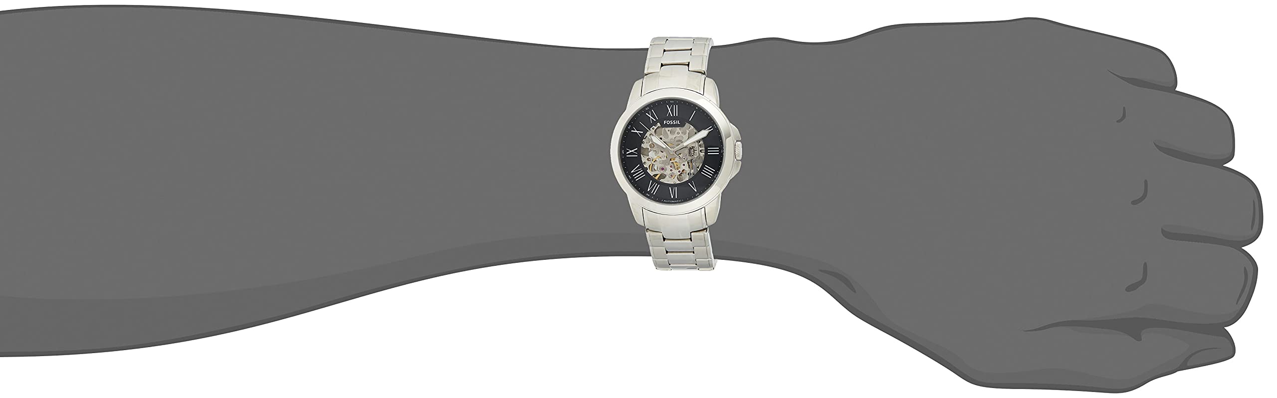 Fossil Grant Automatic Skeleton Black Dial Silver Steel Strap Watch for Men - ME3103