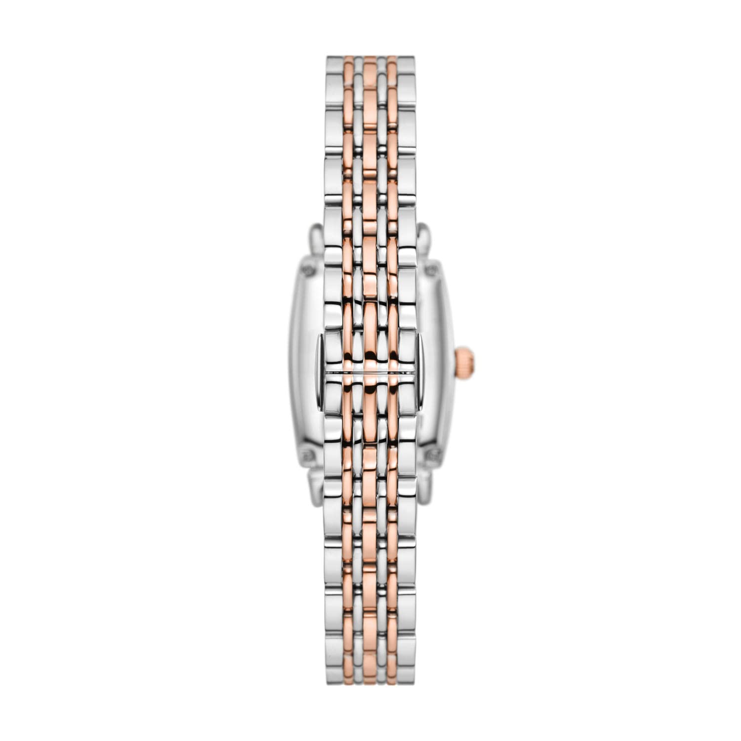 Emporio Armani Gianni T Bar White Mother Of Pearl Dial Two Tone Steel Strap Watch For Women - AR11519