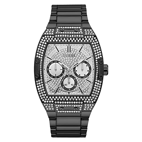 Guess Phoenix Multifunction Crystals Silver Dial Black Steel Strap Watch For Men - GW0094G3