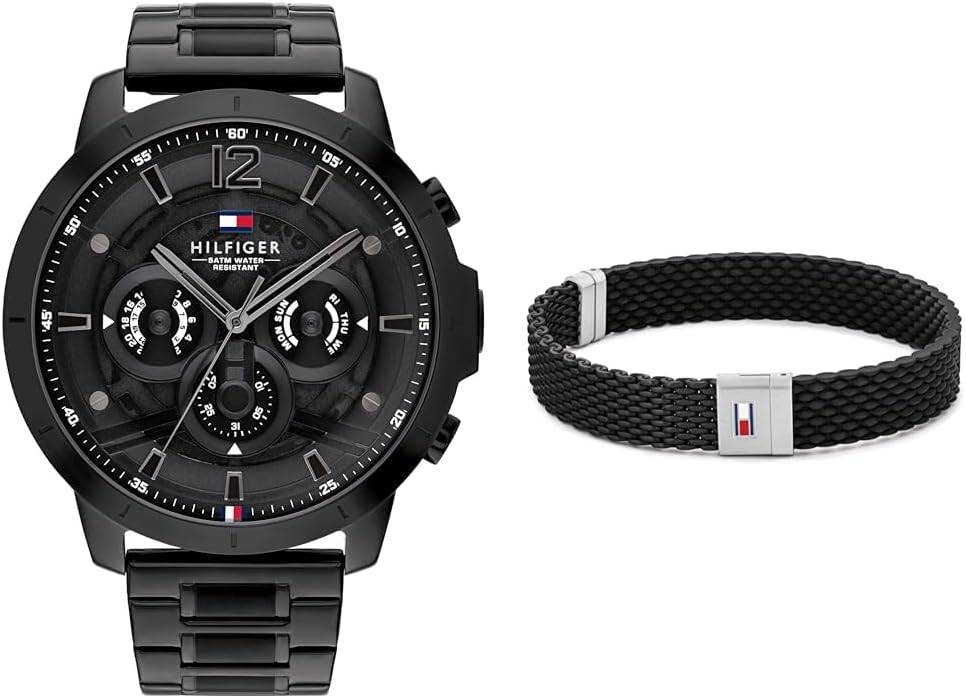 Tommy Hilfiger Classic Chronograph Black Dial Black Steel Strap Watch For Men - 1710494