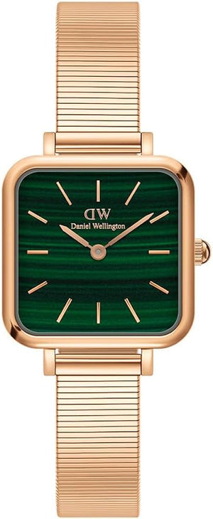 Daniel Wellington Quadro Studio Green Dial Rose Gold Mesh Strap Watch For Women - DW00100520