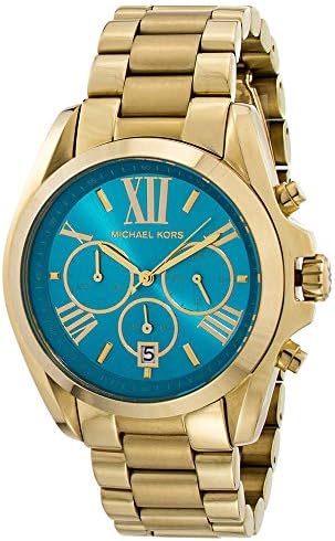 Michael Kors Bradshaw Chronograph Blue Dial Gold Steel Strap Watch For Women - MK5975
