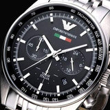 Emporio Armani Team Italia Chronograph Black Dial Silver Steel Strap Watch For Men - AR5983