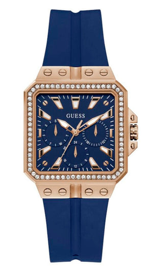 Guess Libra Crystals Blue Dial Blue Silicone Strap Watch For Women - GW0618L2