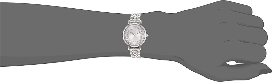 Emporio Armani Gianni T-Bar Quartz Silver Dial Silver Steel Strap Watch For Women - AR11445