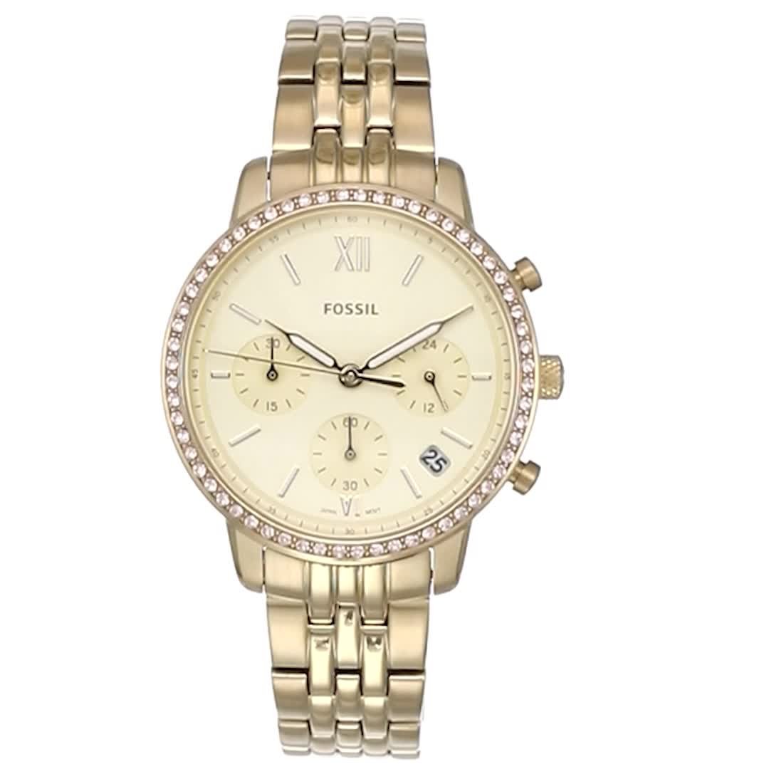 Fossil Neutra Chronograph Gold Dial Gold Steel Strap Watch for Women - ES5219