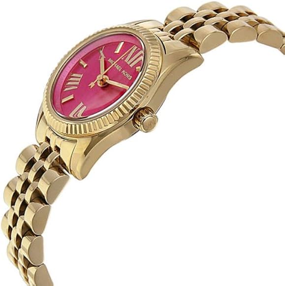 Michael Kors Lexington Quartz Pink Dial Gold Steel Strap Watch For Women - MK3270
