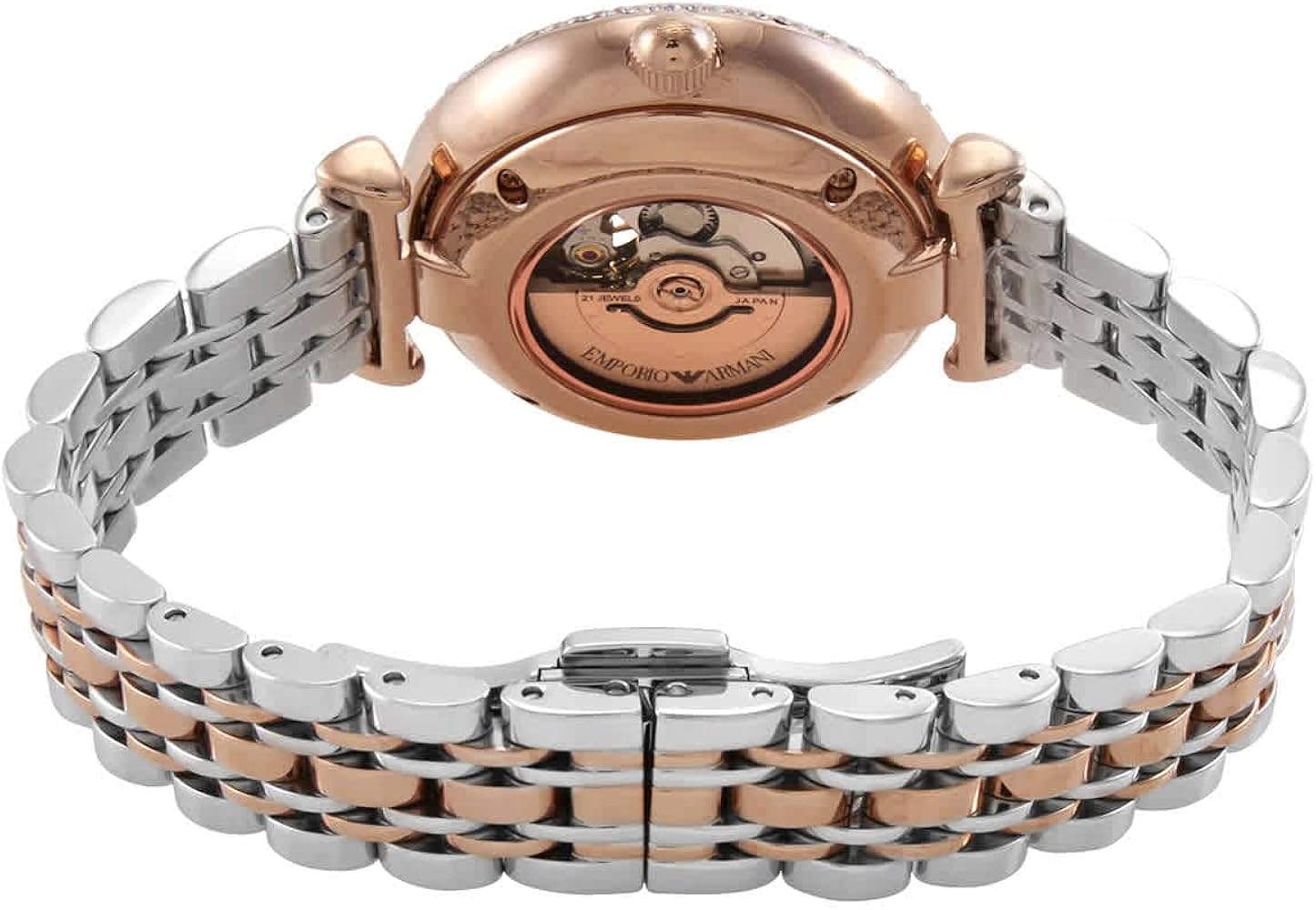 Emporio Armani Gianni T-Bar Analog White Dial Two Tone Steel Strap Watch For Women - AR60019