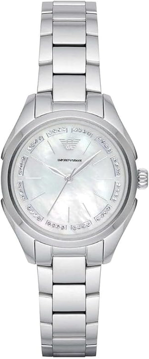 Emporio Armani Valeria Quartz Mother of Pearl Dial Silver Steel Strap Watch For Women - AR11030