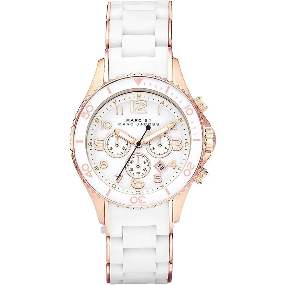 Marc Jacobs Rock Chronograph White Dial White Silicone Strap Watch for Women - MBM2547