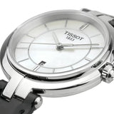 Tissot T Lady Flamingo Mother of Pearl White Dial Black Leather Strap Watch for Women - T094.210.16.111.00