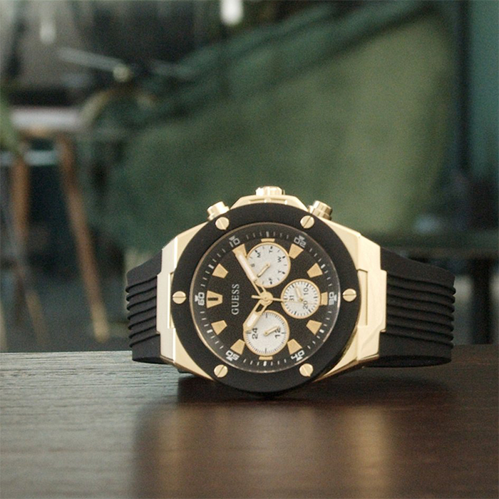 Guess Poseidon Chronograph Black Dial Black Rubber Strap Watch for Men - GW0057G1