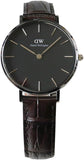 Daniel Wellington Classic Petite York Black Dial Brown Leather Strap Watch For Women - DW00100182
