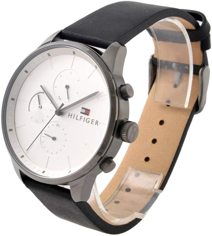 Tommy Hilfiger Lexor Silver Dial Black Leather Strap Watch For Men - 1791489